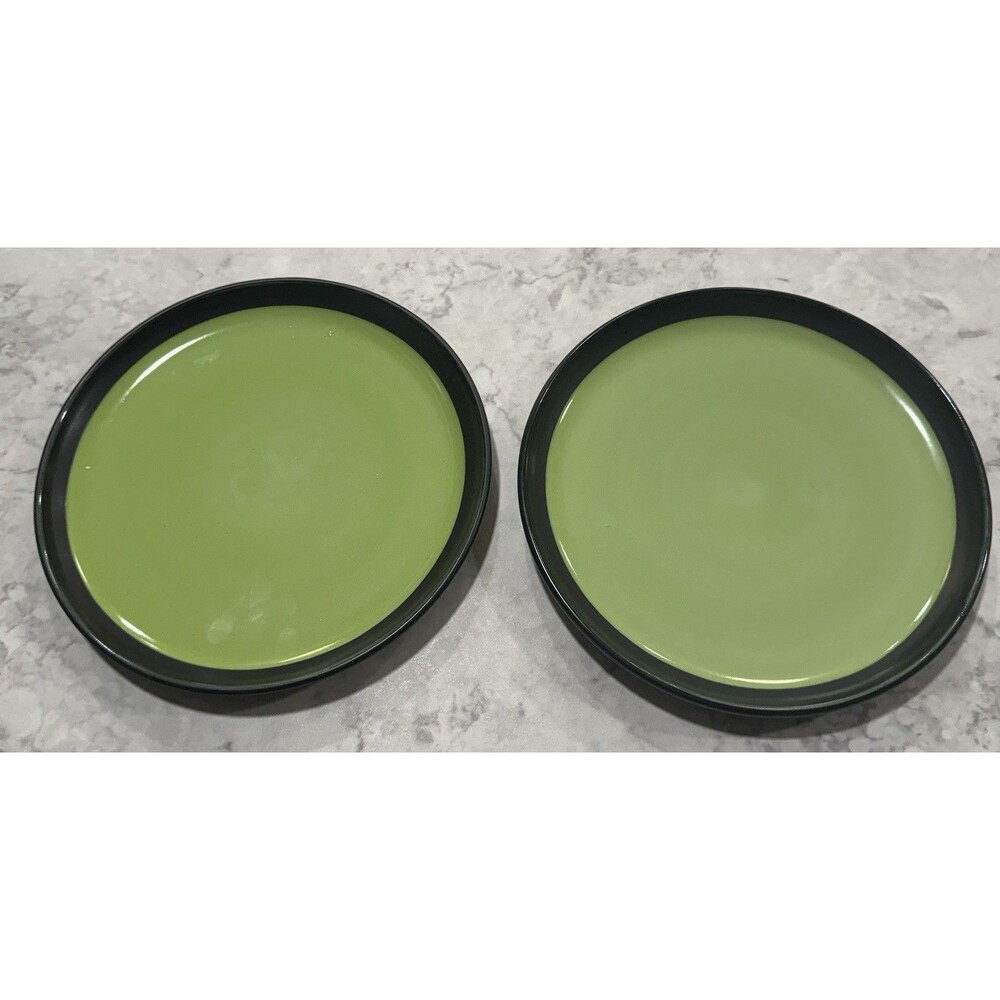 2 Vintage 1960’s Berkeley House Kyoto Salad Plates Black Green Stoneware